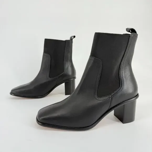 Patina Black Leather Ankle Boots Handmade Mexico Size 8 Square Toe Block Heel 90 - Picture 2 of 9